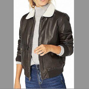 NEW Levi's Women's Faux Leather Sherpa Aviator Bomber Jacket, Dark Brown